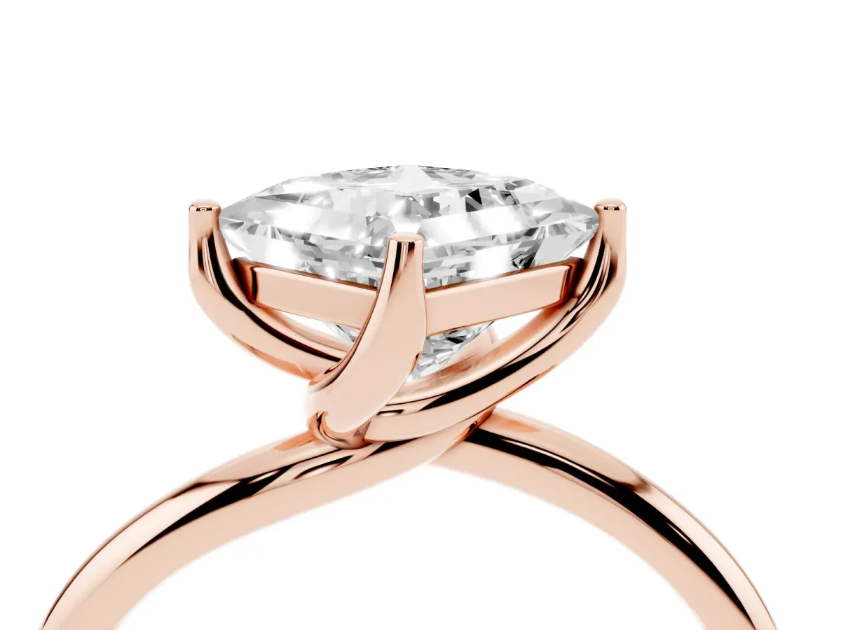 Princess Cut Diamond Solitaire Engagement Ring with Four-Prong Setting and Classic Band Rose gold