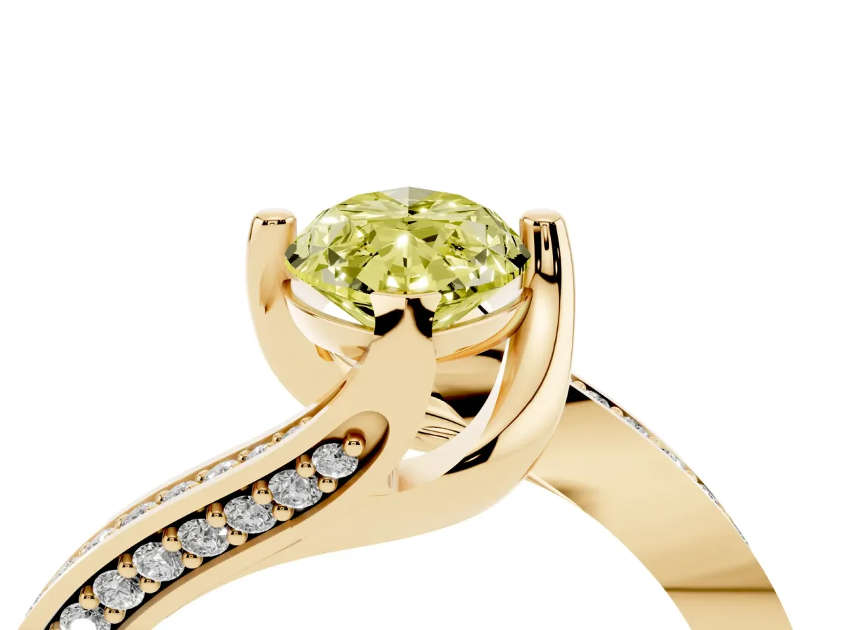 Fancy Yellow Marquise Cut Solitaire Diamond Twist Band with Pavé Setting and Four-Prong Setting Yellow gold