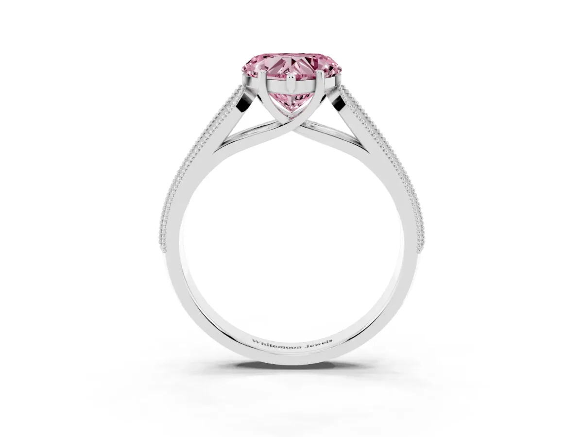 Fancy Pink Heart Cut Cut Pave Split Shank Engagement Ring with Four-Prong Setting Silver