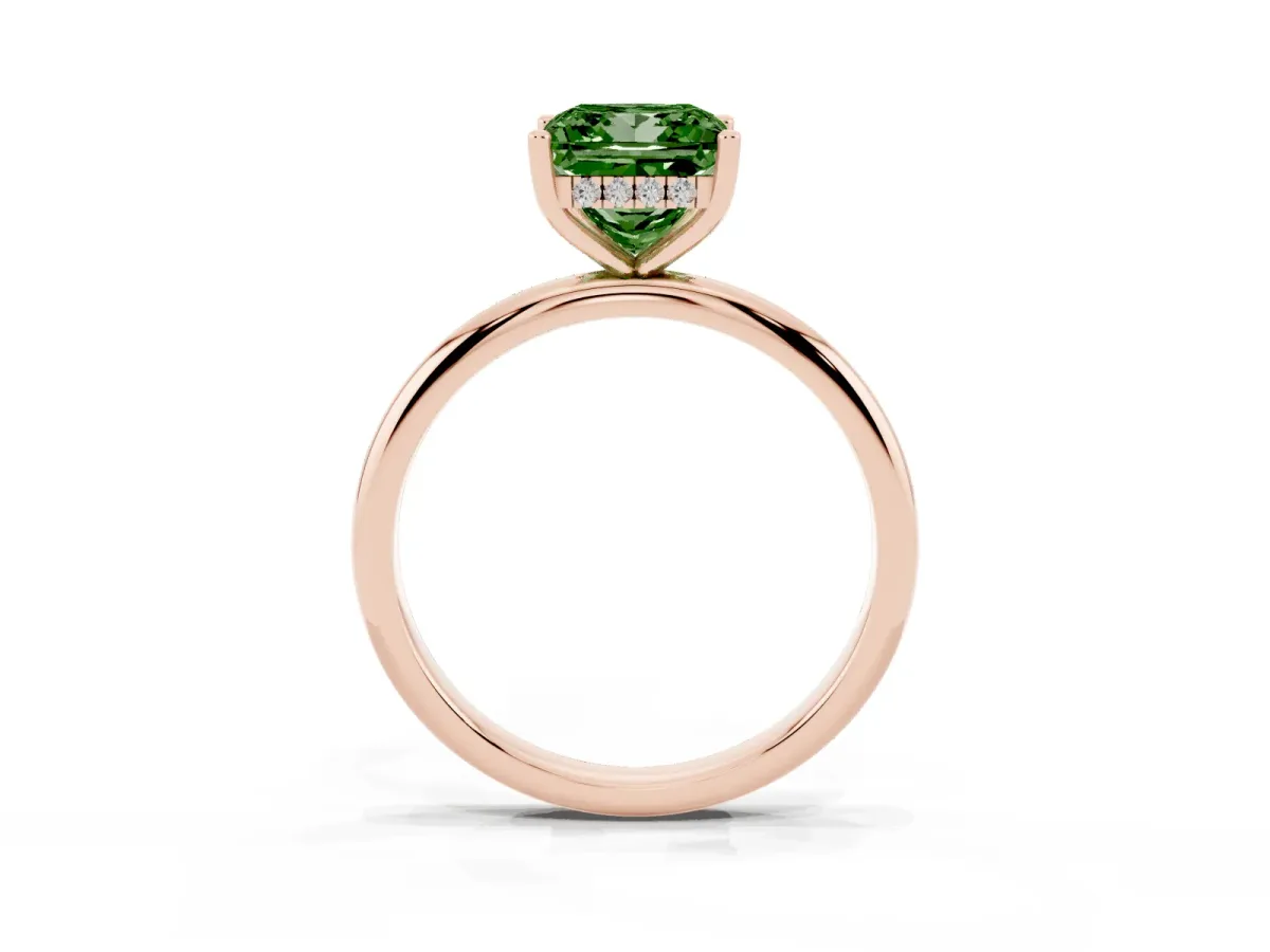 Fancy Green Princess Cut Cut Solitaire Engagement Ring with Four-Prong Setting and Classic Band Rose gold