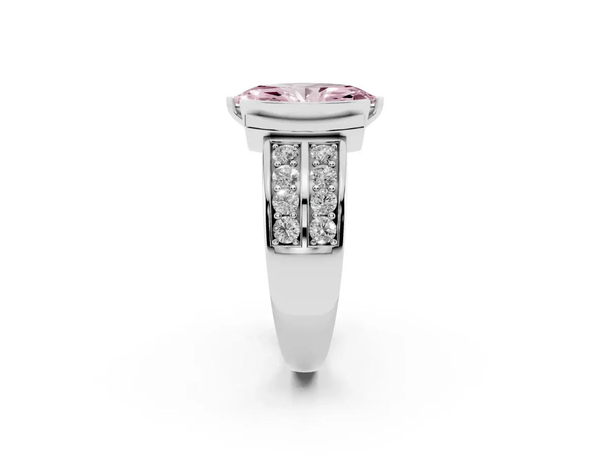 Fancy Pink Marquise Cut Brilliant Diamond Channel Set Wide Band Ring with Bezel Setting Platinum