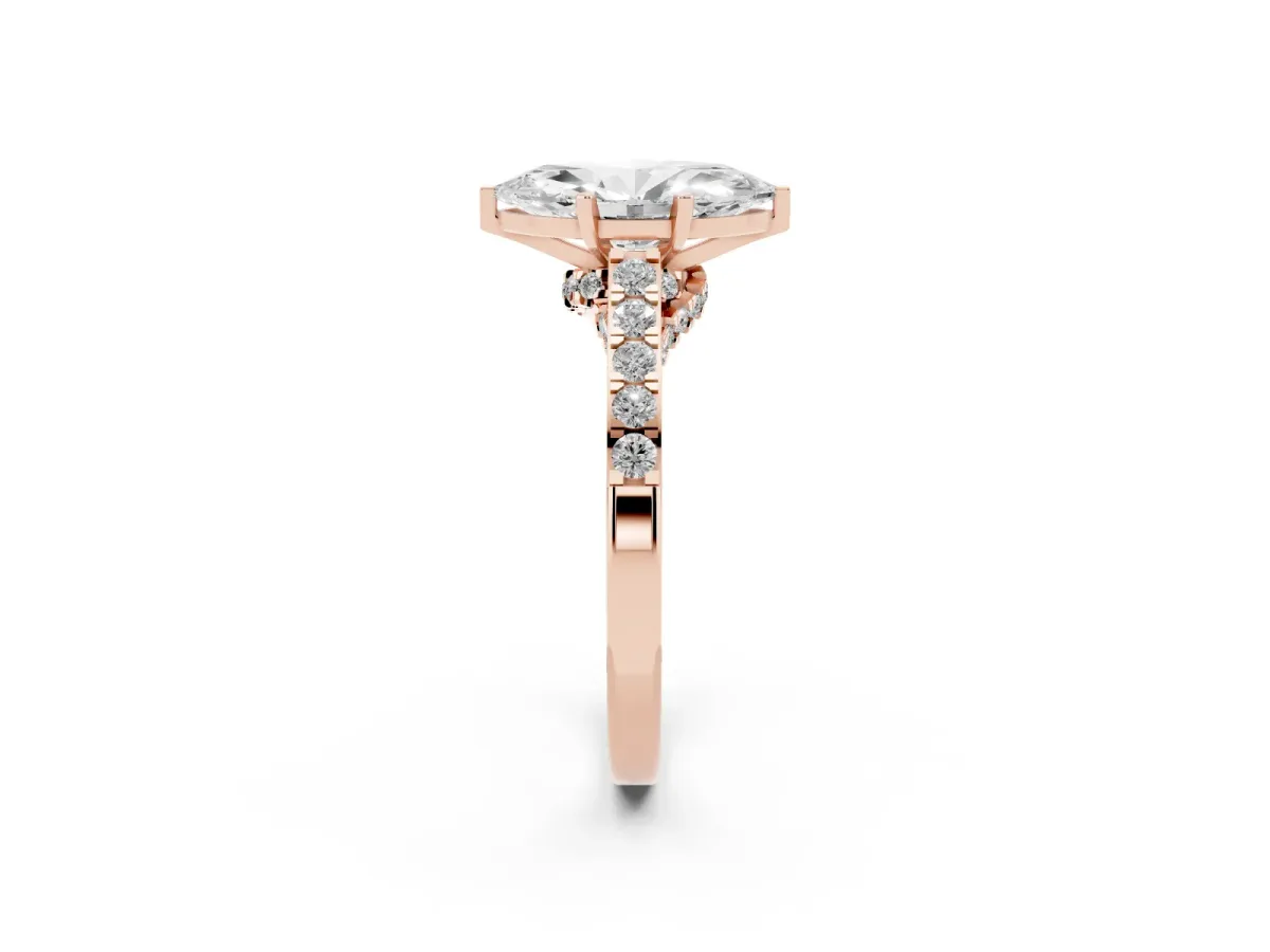 Marquise Cut Diamond Solitaire Ring with Crossover Gallery and Round Pavé Band Rose gold