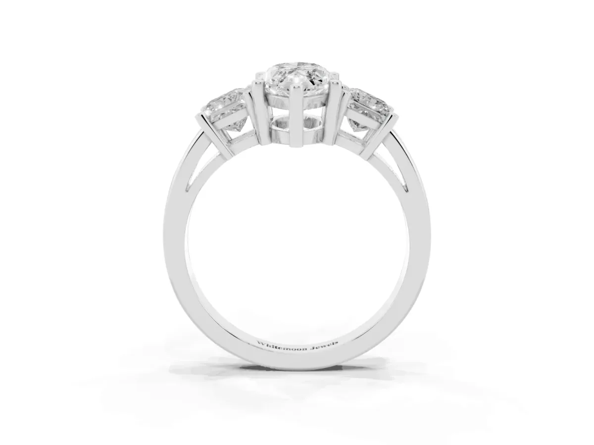 Three-Stone Marquise Cut Cut Solitaire Ring with Prong Setting Silver