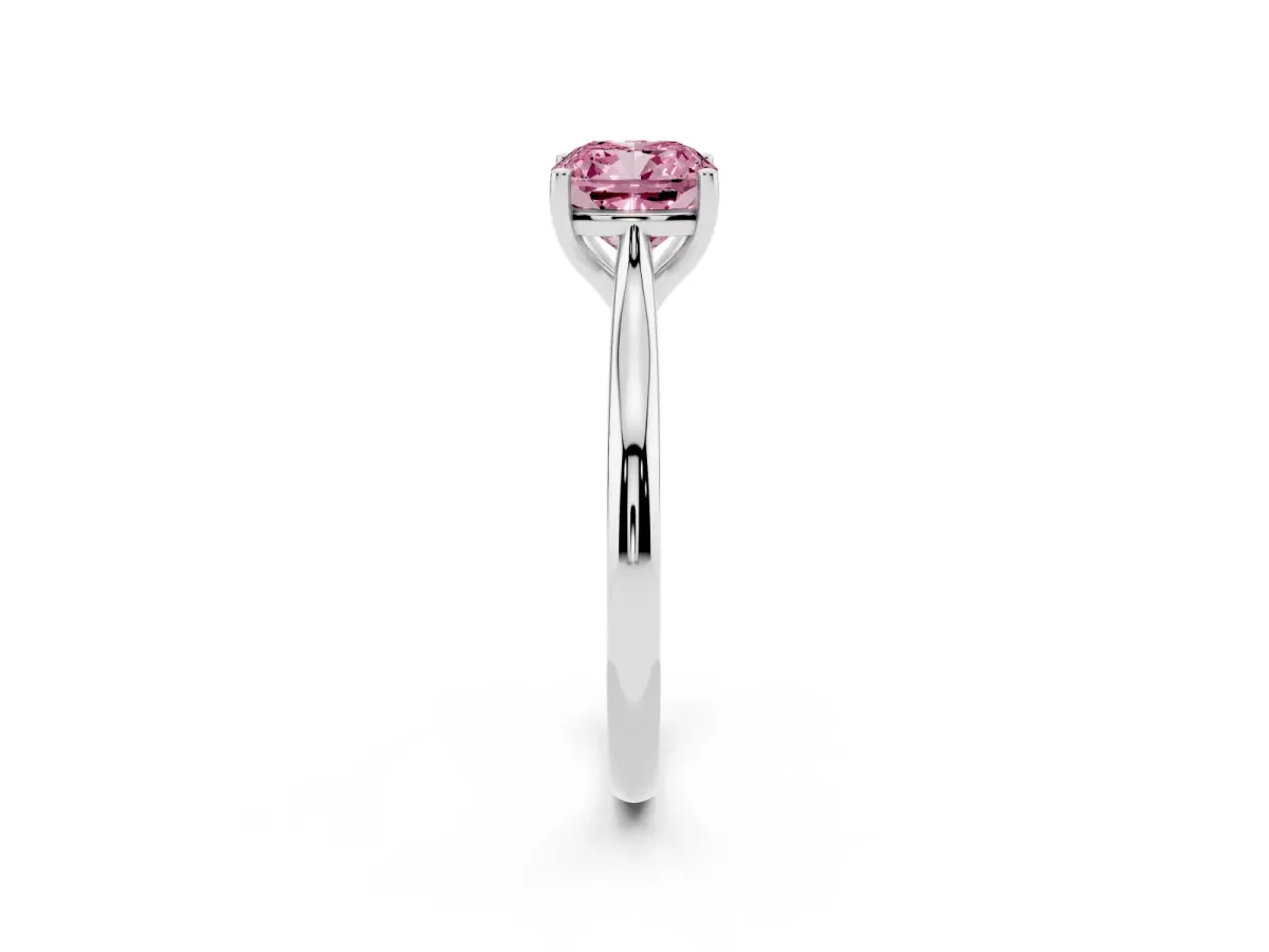 Fancy Pink Cushion Cut Cut Solitaire Ring with Cathedral Band and Four-Prong Setting Silver