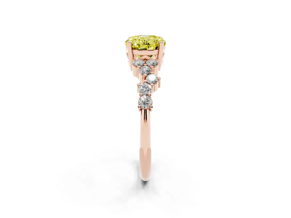 Fancy Yellow Oval Cut Diamond Scattered Round Accent Ring with Prong Setting Rose gold