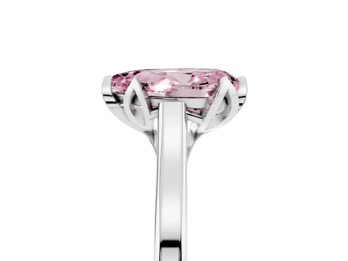 Fancy Pink Pear Cut Diamond Solitaire Ring with Flower Prong Setting and Classic Band Silver