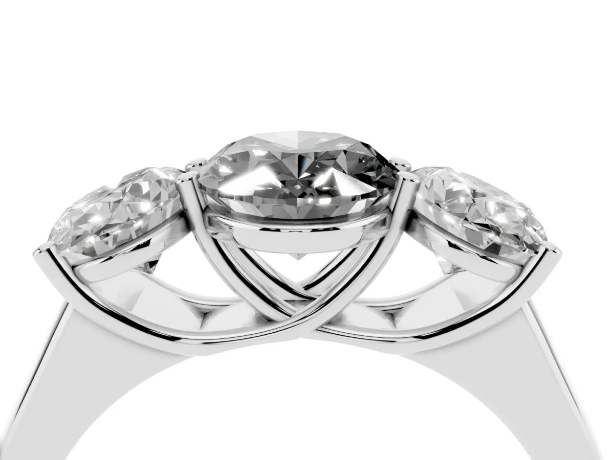 Fancy Black Oval Cut Three-Stone Diamond Ring with Prong Setting on a Classic Band Platinum