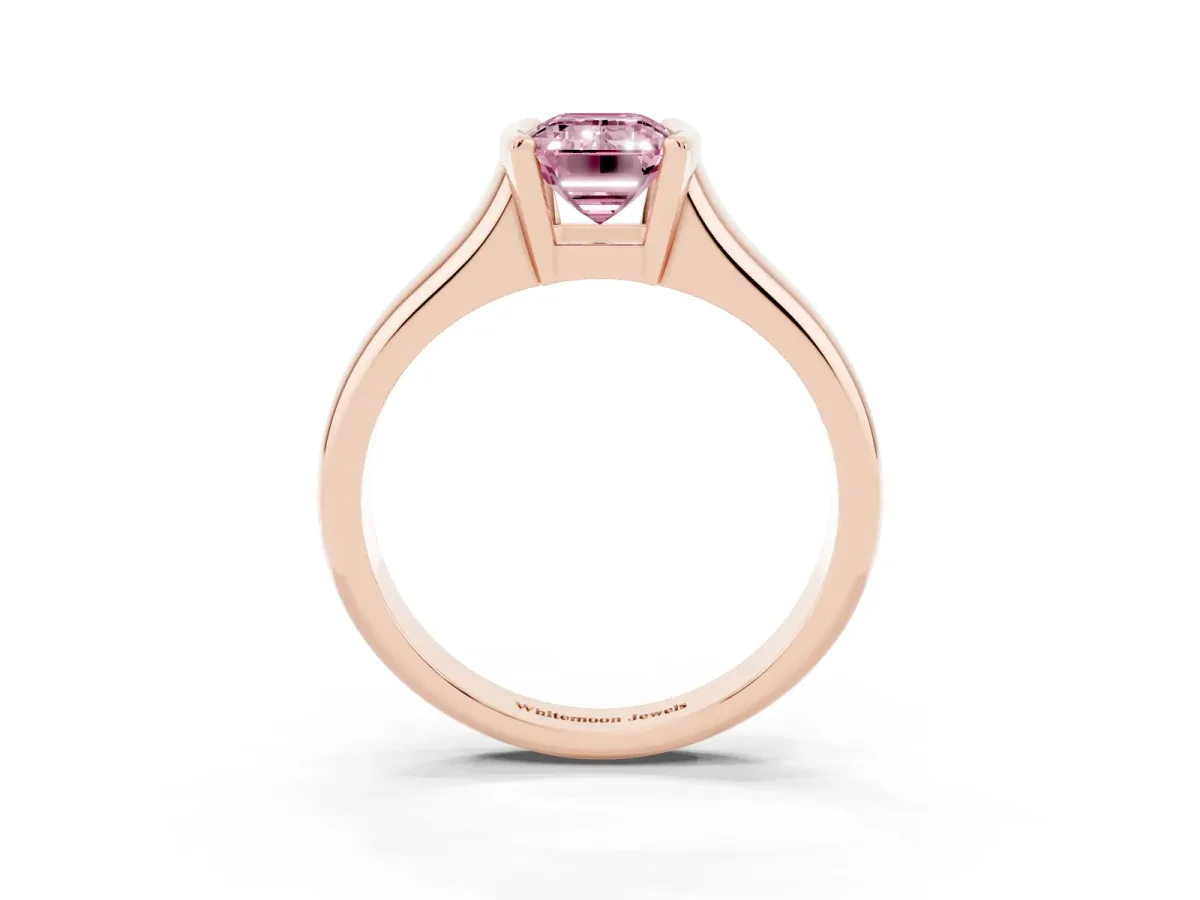 Fancy Pink Emerald Cut Solitaire Tension Set Diamond Ring with Split Shank Band Rose gold