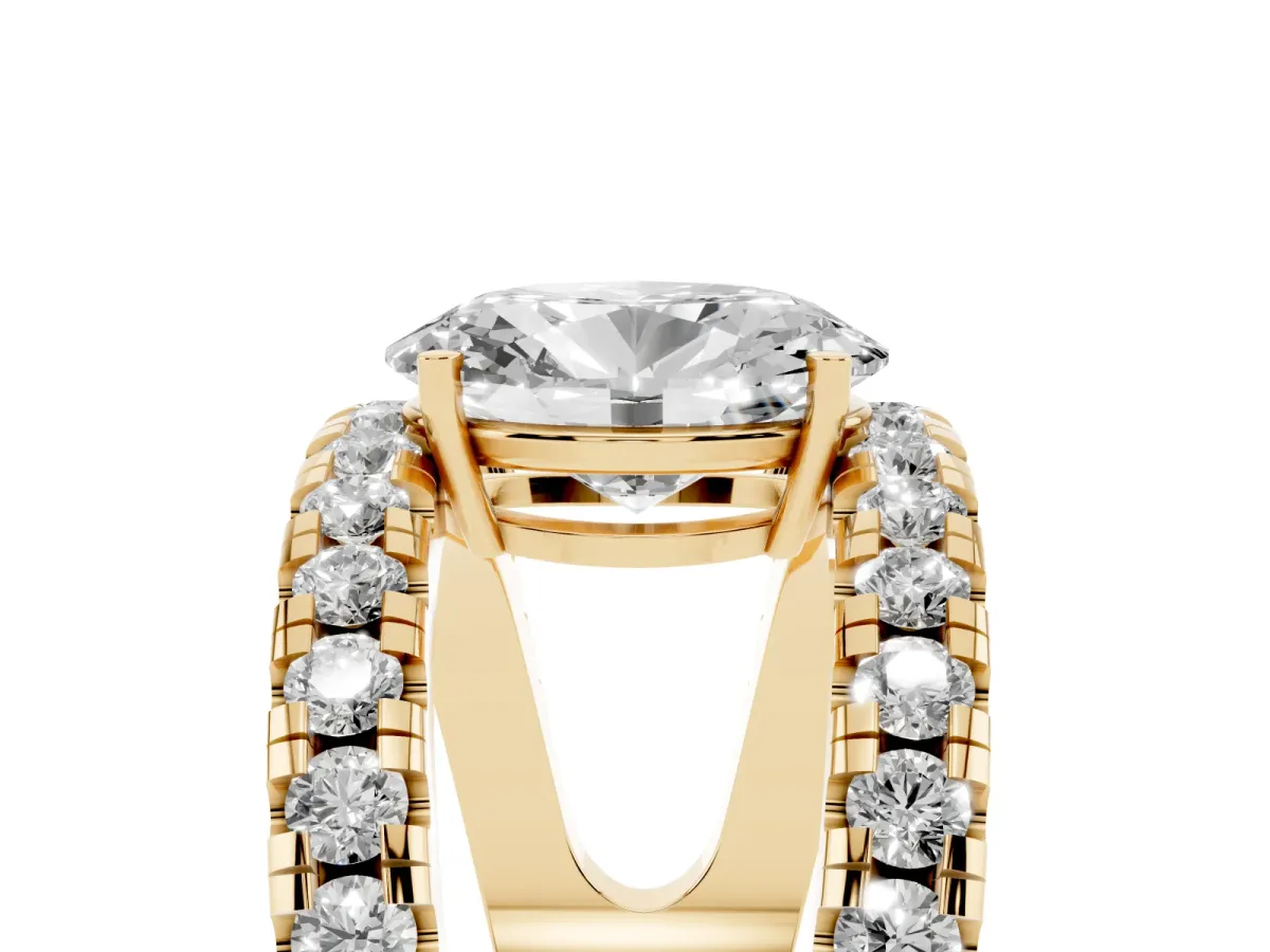 Oval Cut Solitaire Split Shank Pave Diamond Ring Yellow gold