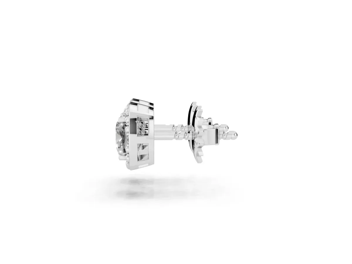 Cushion Diamond Beaded Halo Stud Earrings White gold