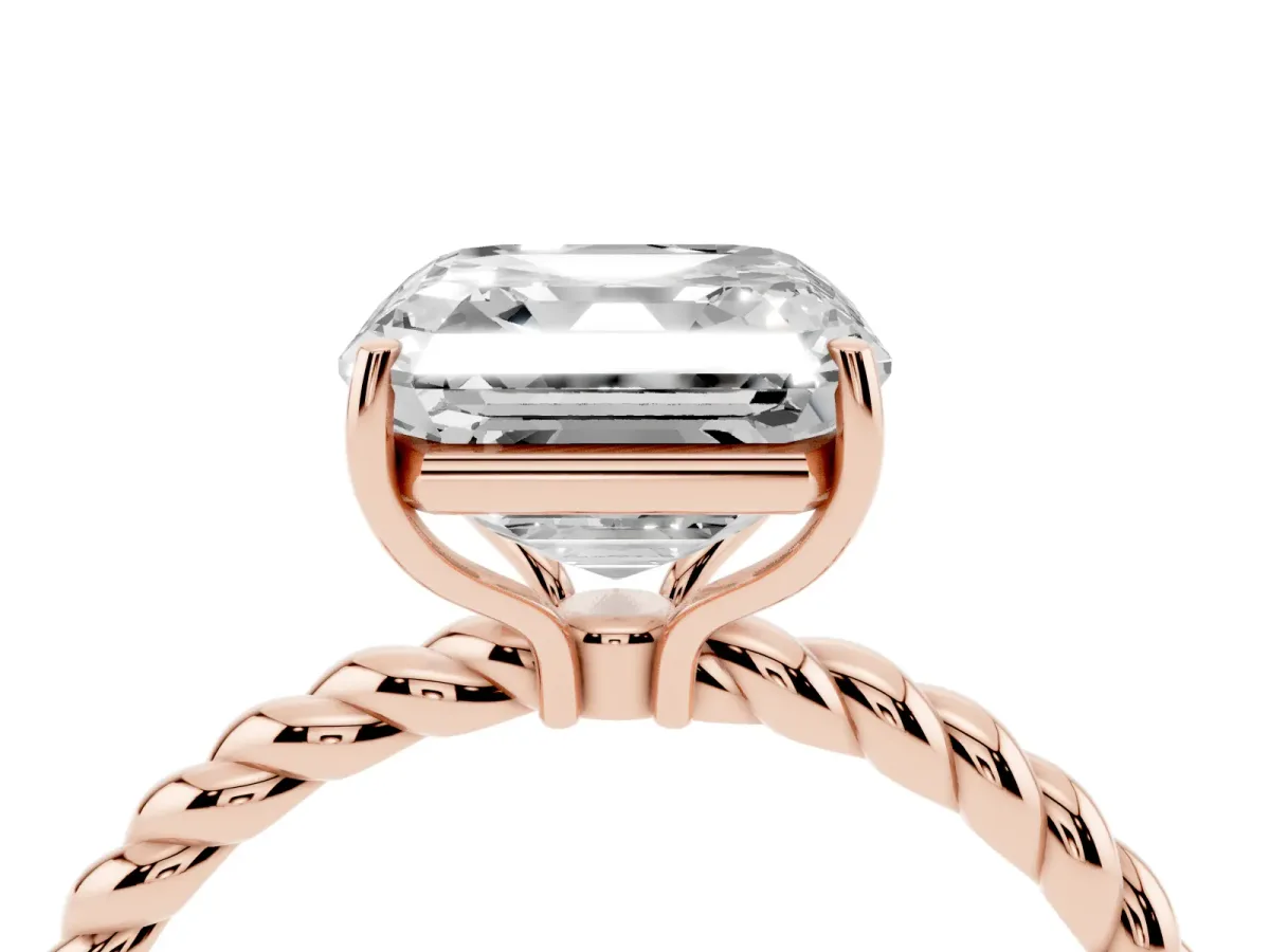 Asscher Cut Solitaire Twisted Band 4-Prong Ring Rose gold