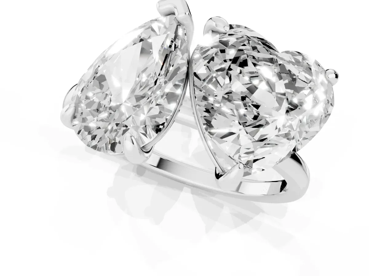 Pear and Heart Toi Moi Ring with Prong Setting and Plain Band Platinum