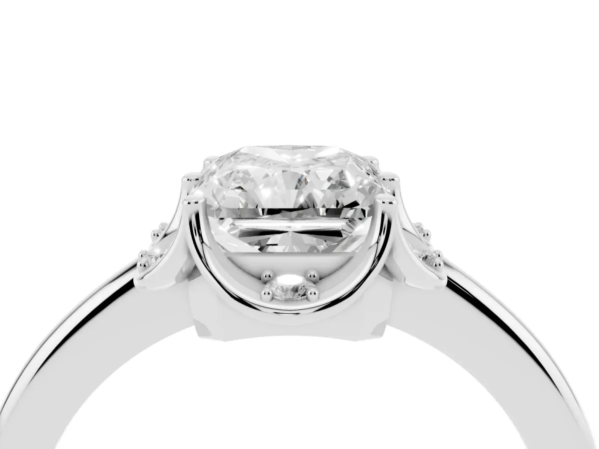 Radiant Cut Halo Diamond Ring with Round Cluster Setting, Solitaire Band, and Four-Prong Setting Silver