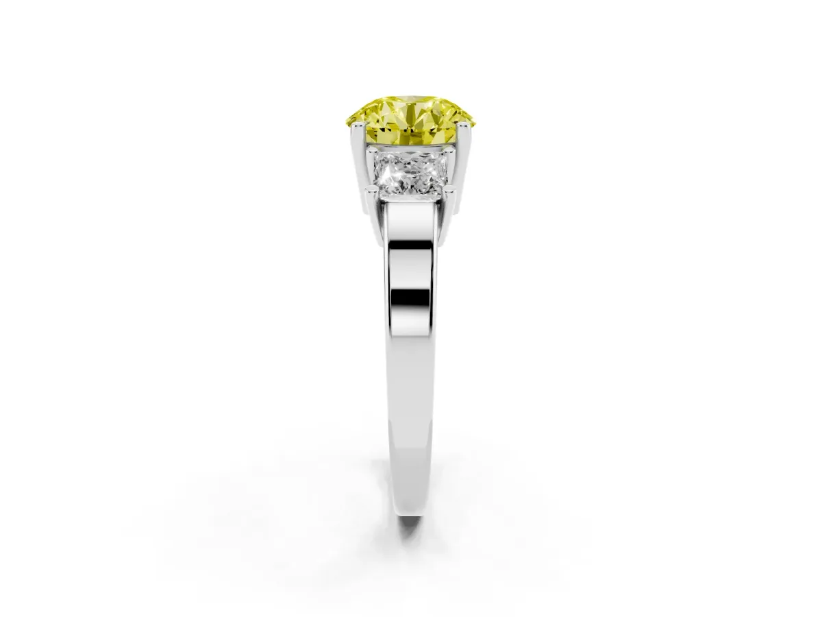 Fancy Yellow Three-Stone Round Cut Cut Solitaire Ring with Prong Setting Platinum