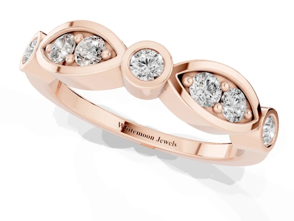Bezel Set Round Diamond Marquise Band Rose gold
