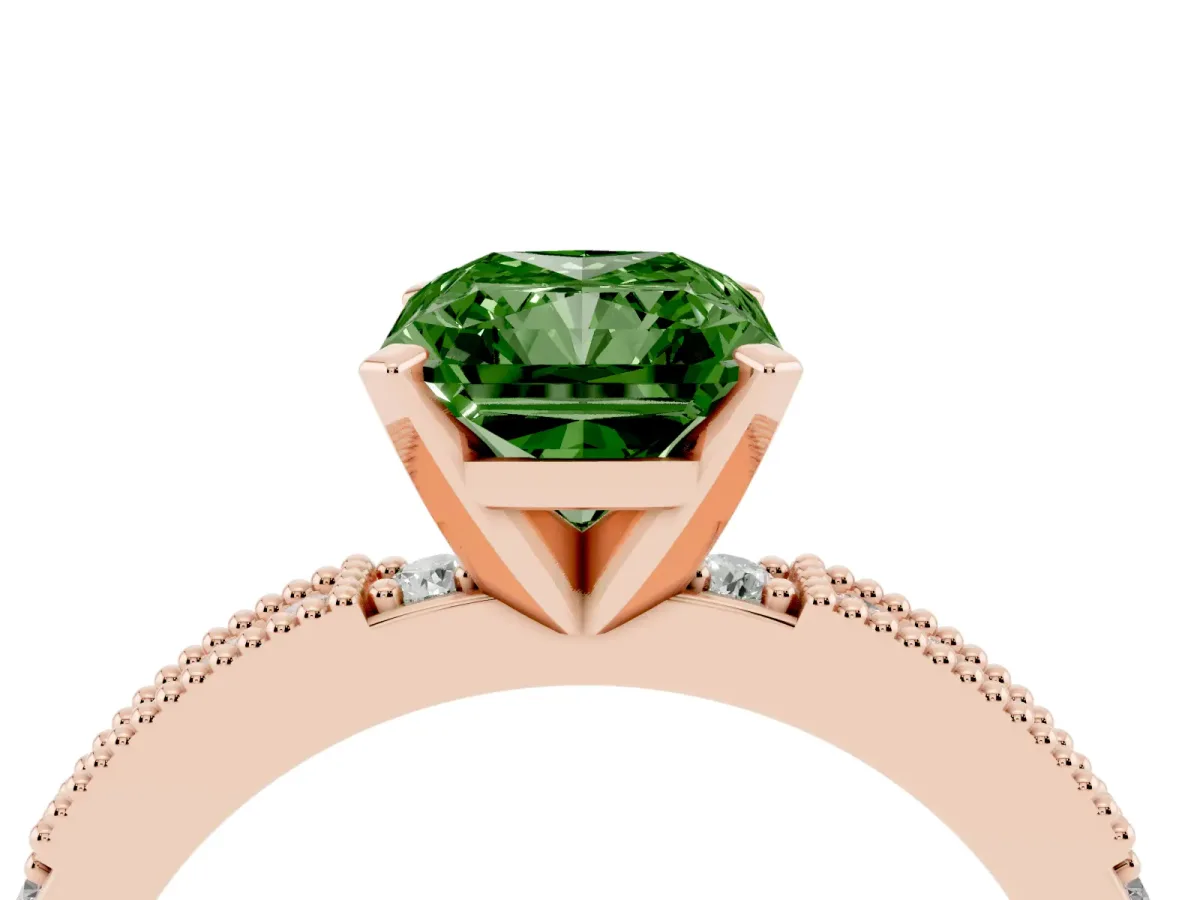Fancy Green Radiant Cut Solitaire with Pavé Band and Four-Prong Setting Rose gold