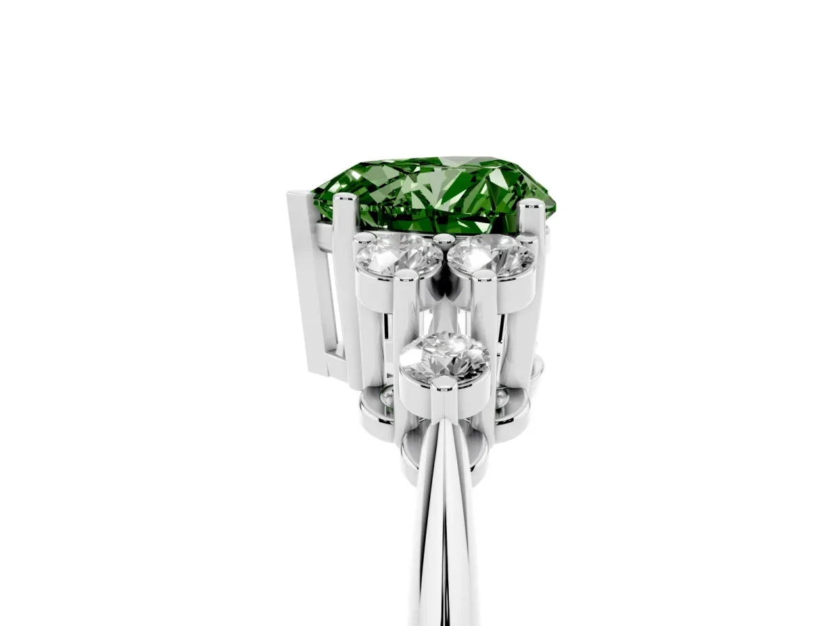 Fancy Green Heart Cut Cut Diamond Cluster Ring with Solitaire Band and Four-Prong Setting Silver