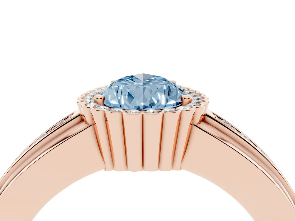 Fancy Blue Pear Cut Cut Halo Pave Band Four-Prong Ring Rose gold