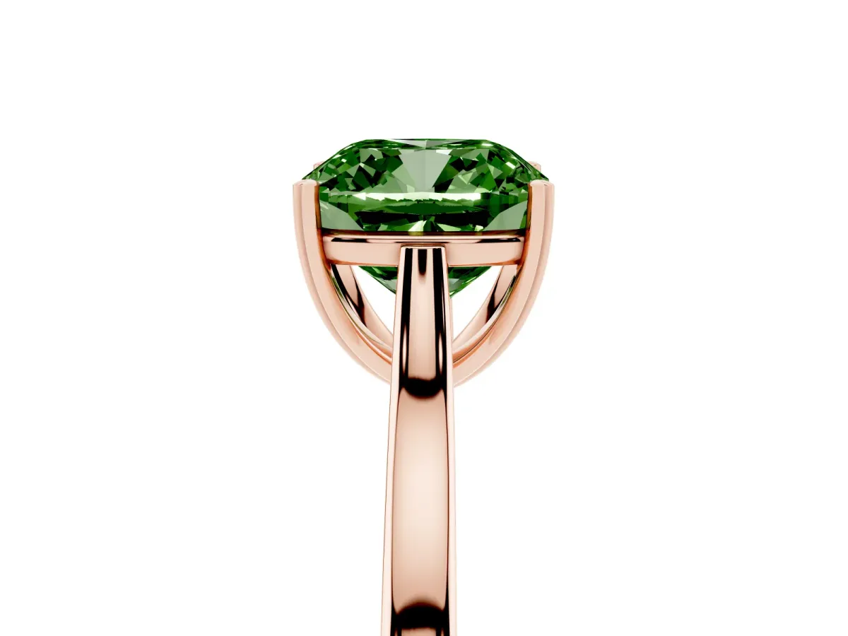 Fancy Green Cushion Cut Solitaire Heart Prong Engagement Ring with Tapered Band Rose gold