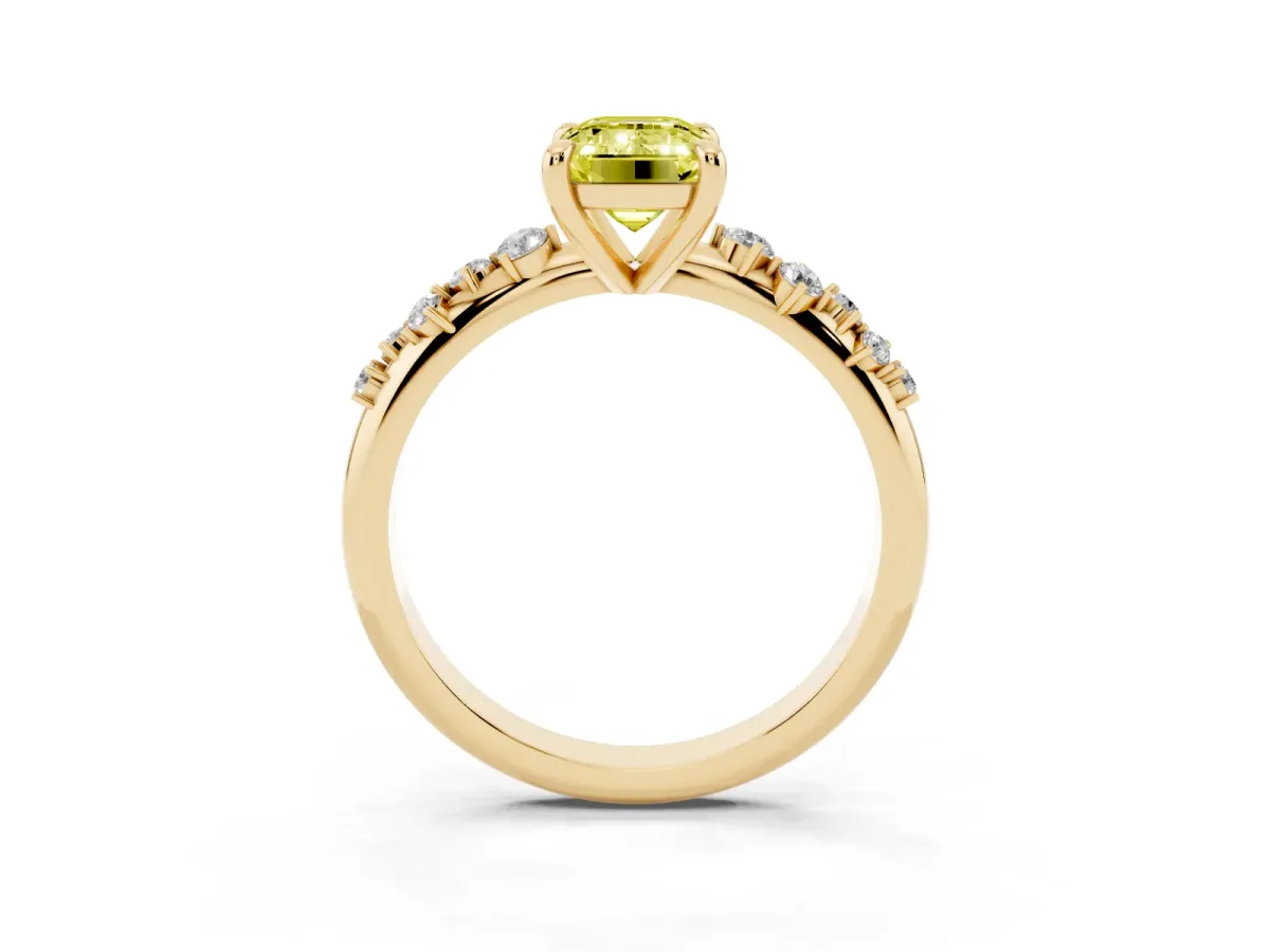 Fancy Yellow Emerald Cut Cut Diamond Vine Band with Four-Prong Setting Yellow gold