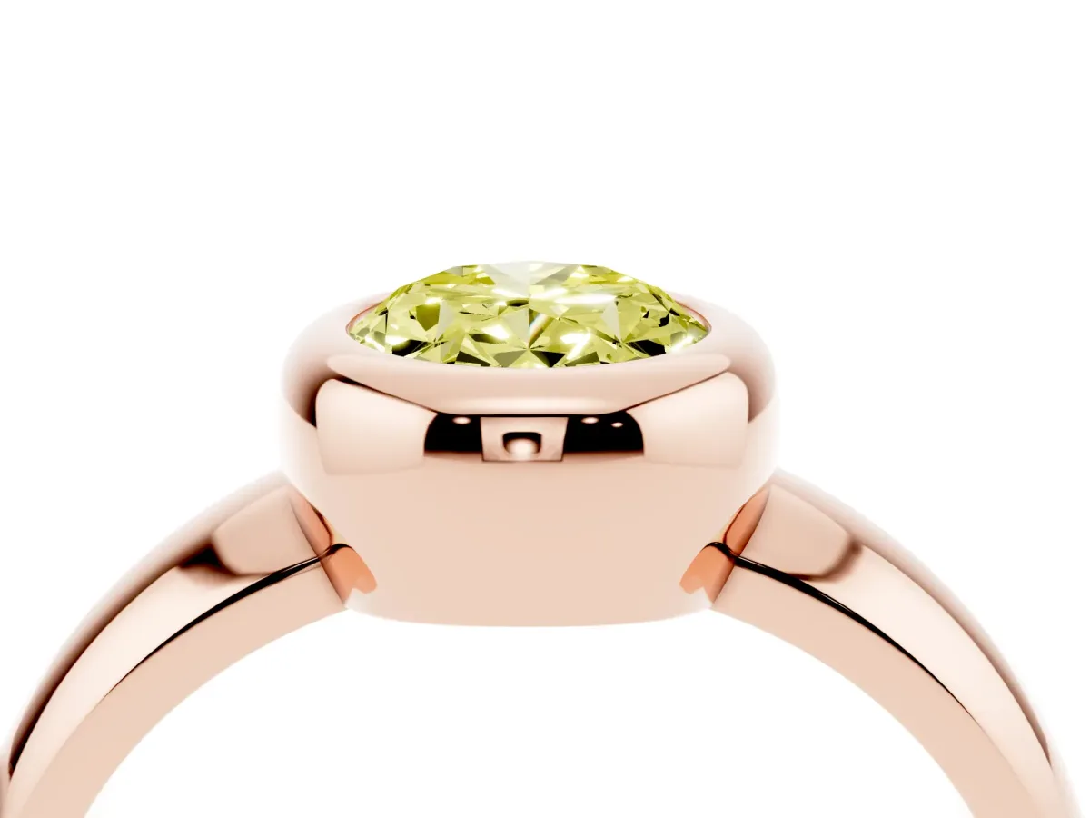 Fancy Yellow Bezel Set Oval Cut Solitaire Ring with Wide Band Rose gold