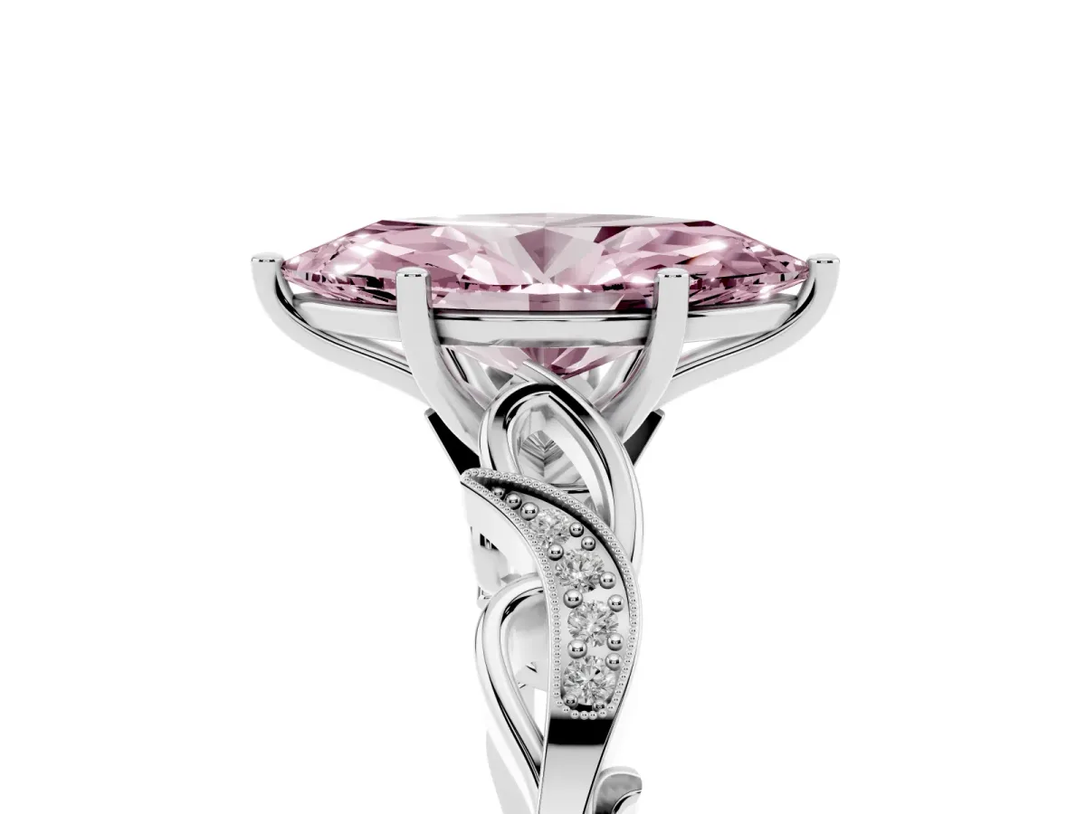 Fancy Pink Marquise Cut Solitaire Vine Band with Milgrain Prong Setting Silver