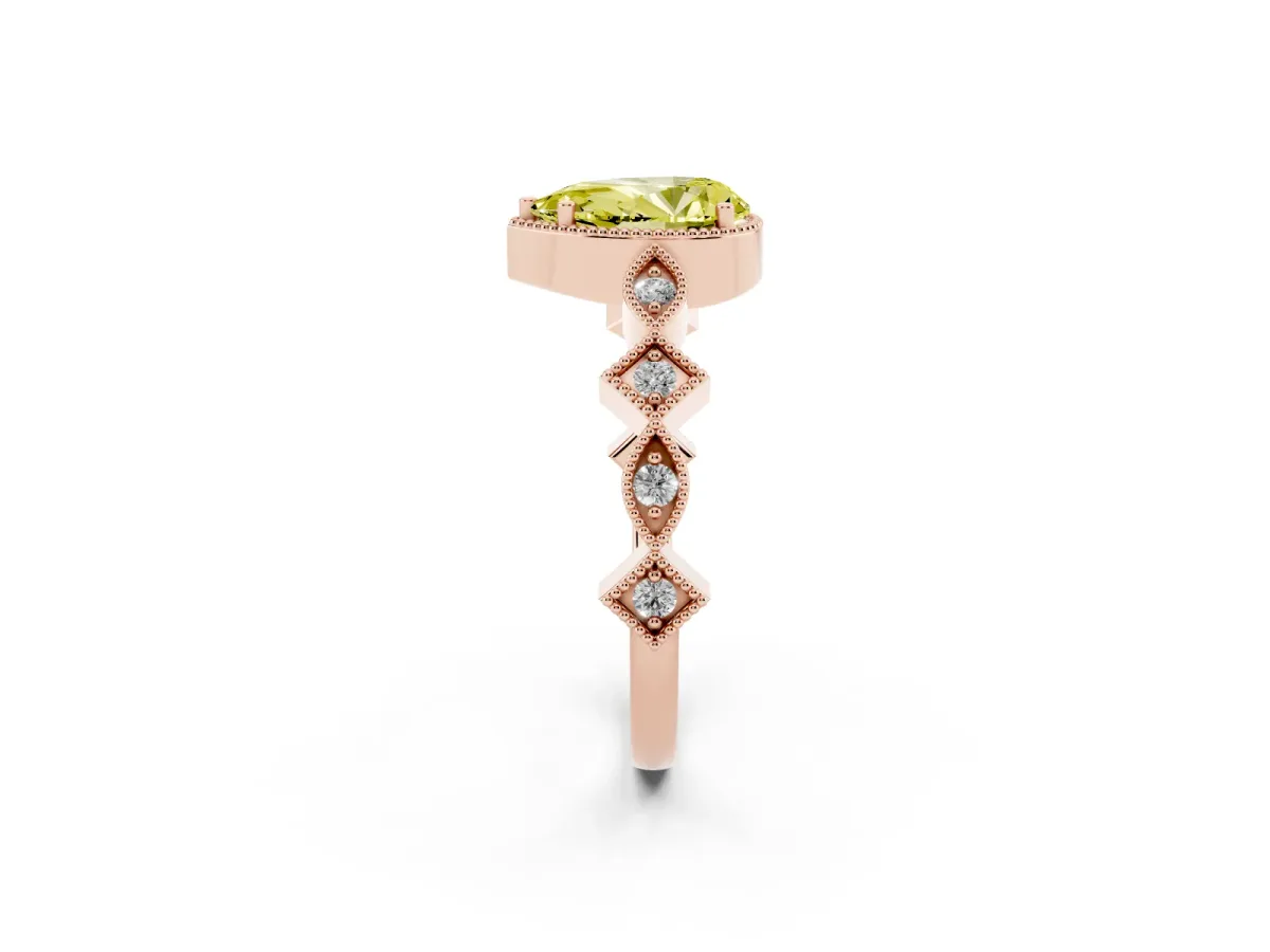 Fancy Yellow Pear Cut Milgrain Marquise Diamond Twist Band Ring Rose gold