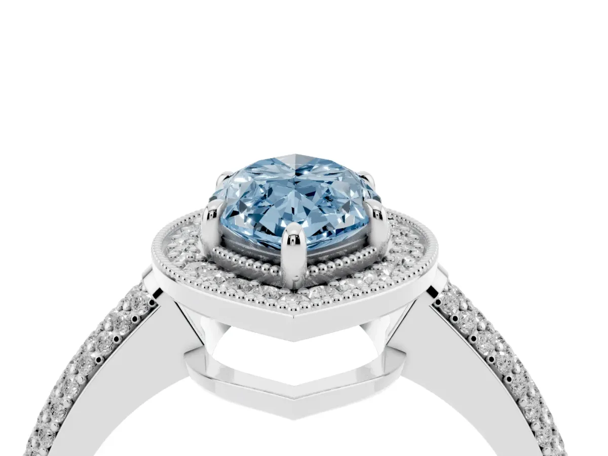 Fancy Blue Marquise Cut Cut Halo Diamond Pave Band with Four-Prong Setting Silver