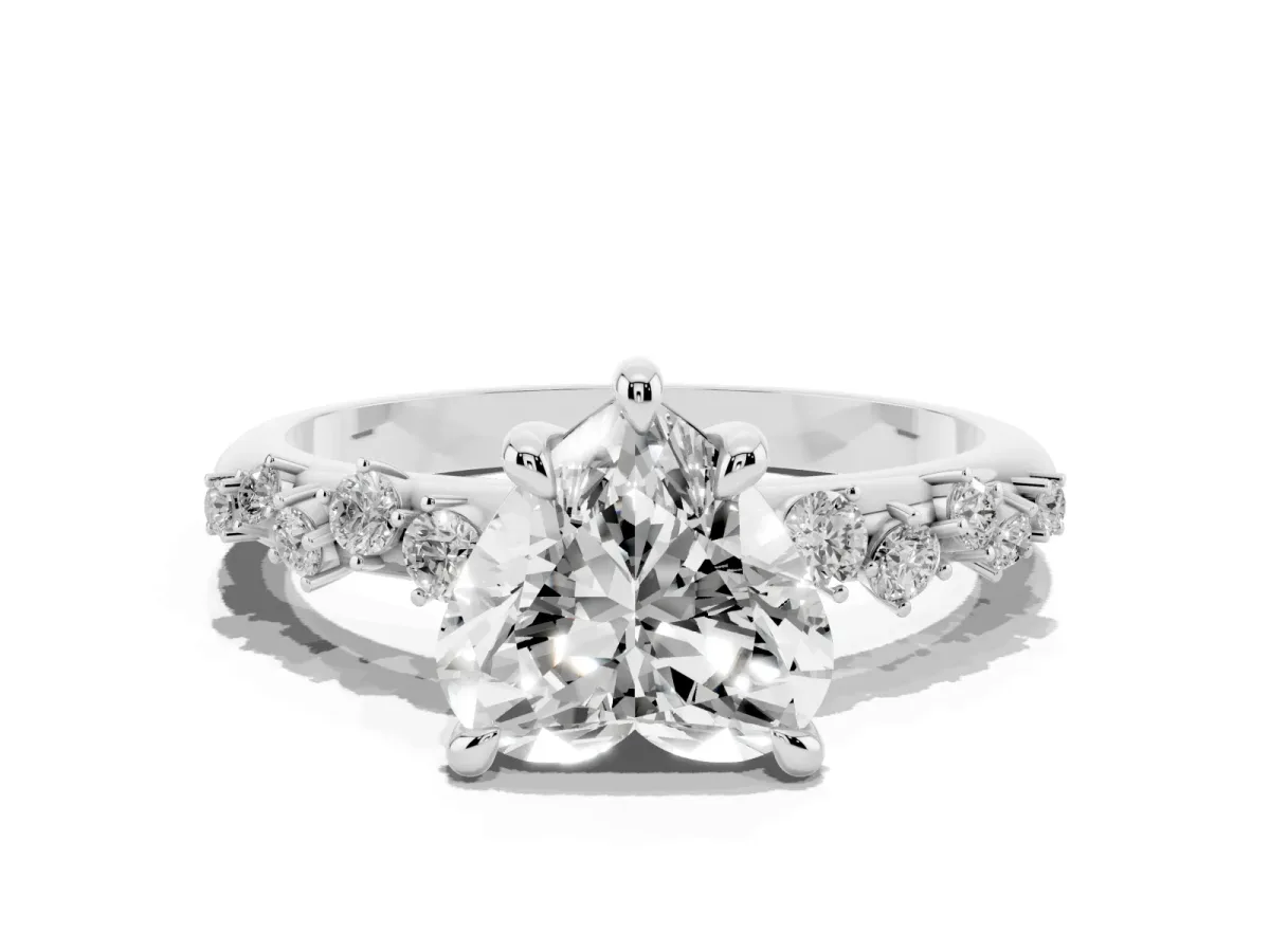 Heart Cut Cut Diamond Vine Band with Four-Prong Setting Silver