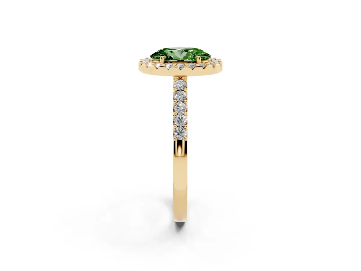 Fancy Green Oval Cut Halo Diamond Pavé Solitaire Ring Yellow gold