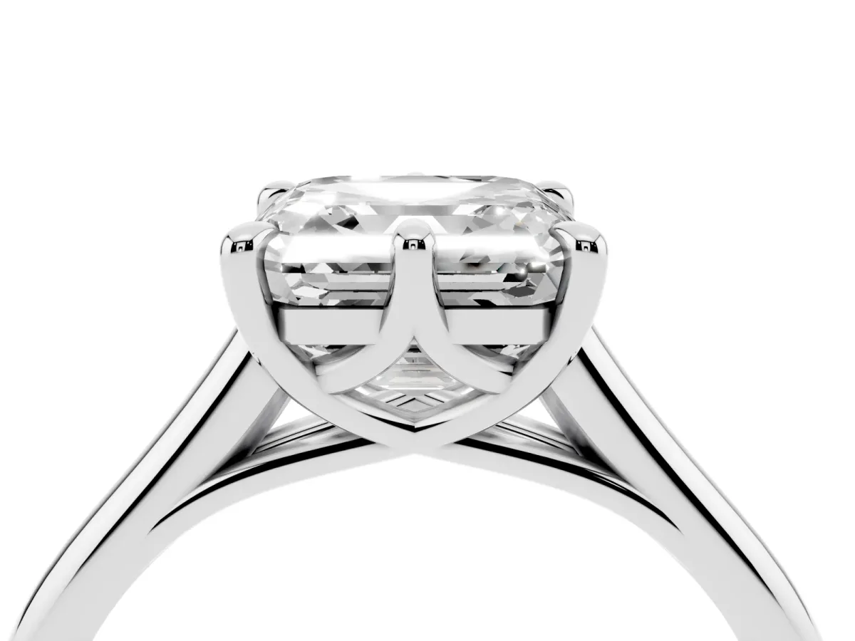 Asscher Cut Solitaire Engagement Ring with Six-Prong Setting and Classic Band Silver