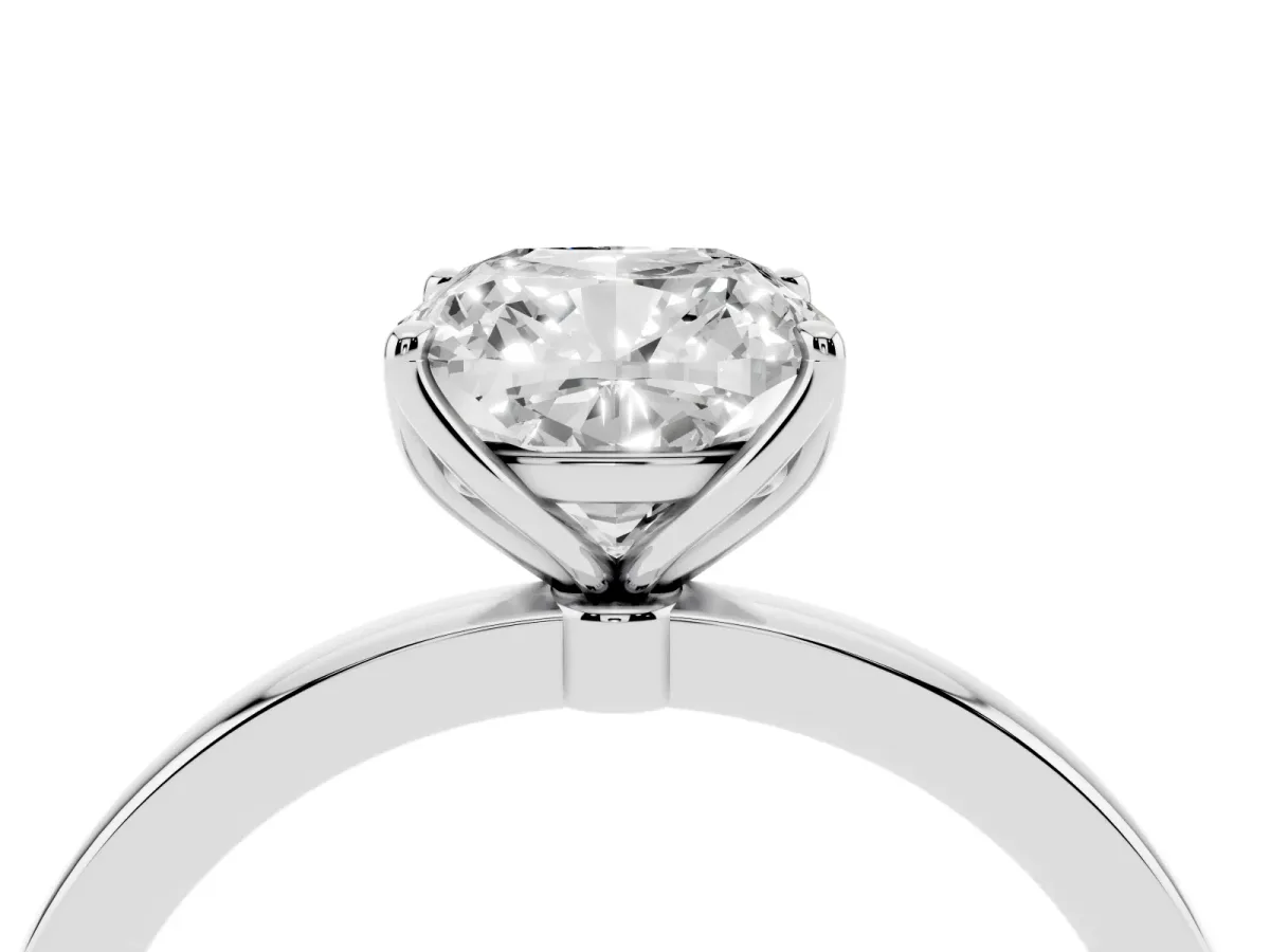 Cushion Cut Diamond Solitaire Ring with Thin Band and Prong Setting Silver
