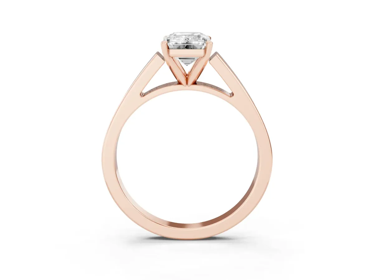 Emerald Cut Solitaire Engagement Ring with Four-Prong Setting and Tapered Band Rose gold