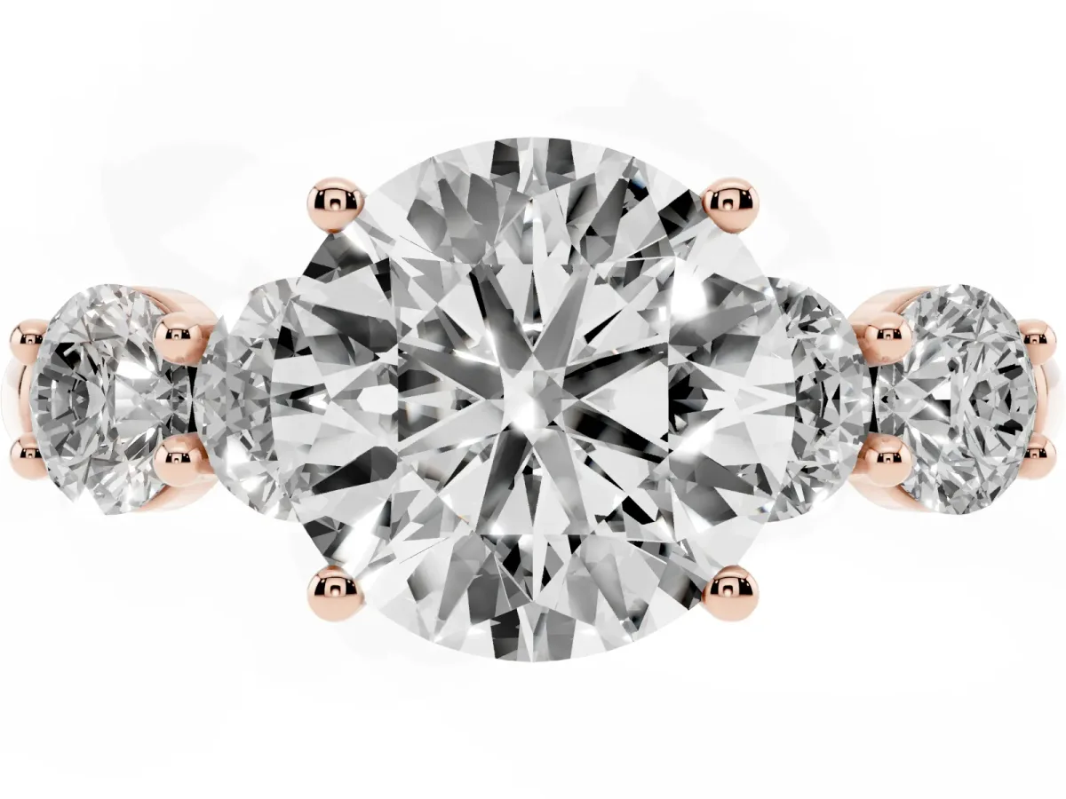 Round Cut Cut Five-Stone Prong Set Diamond Ring with Classic Band Rose gold