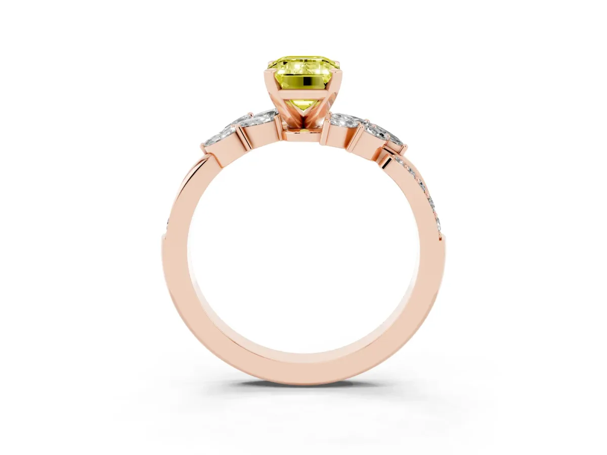 Fancy Yellow Emerald Cut Solitaire Marquise Twist Band with Six-Prong Setting Rose gold