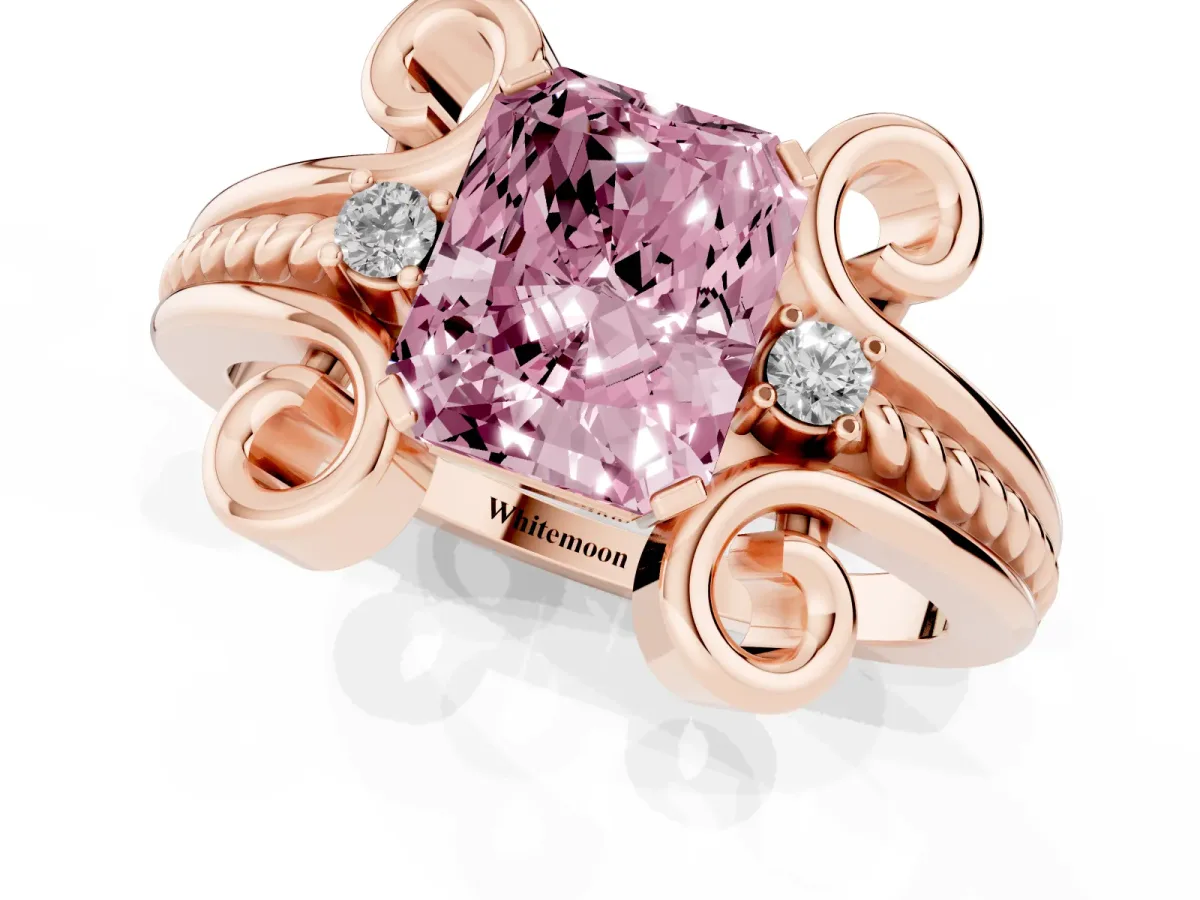 Fancy Pink Radiant Cut Solitaire Twisted Band Scroll Prong Ring Rose gold