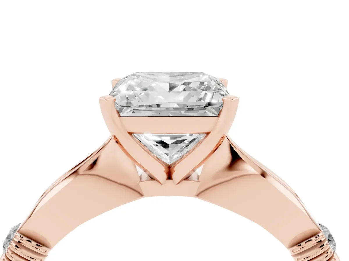Princess Cut Solitaire Diamond Twisted Band with Four-Prong Setting Rose gold