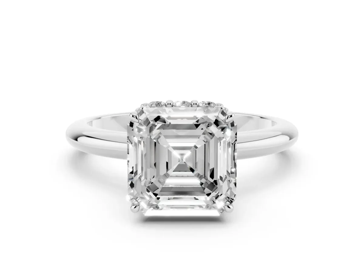 Asscher Cut Brilliant Solitaire Engagement Ring with Six-Prong Setting and Classic Band Silver