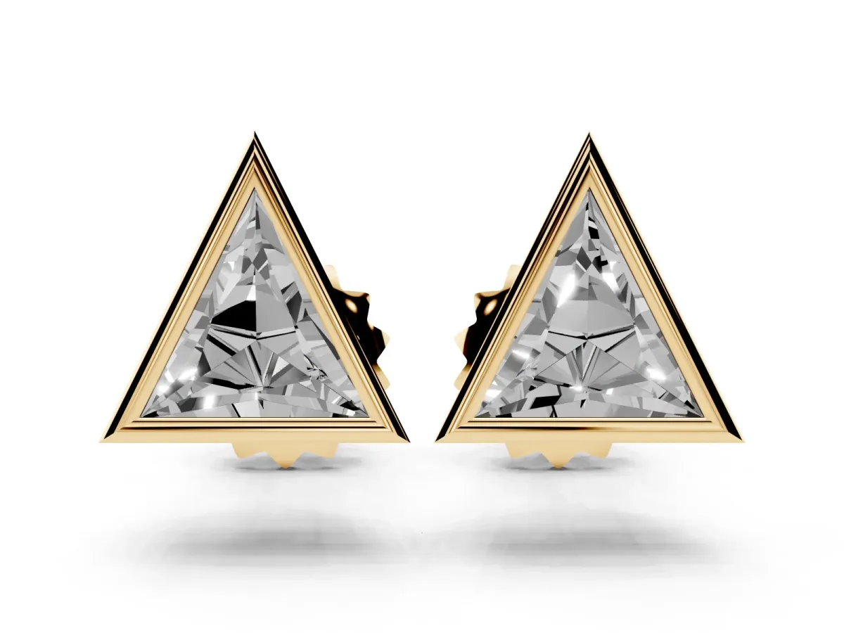 Trillion Diamond Bezel-Set Solitaire Stud Earrings Yellow gold