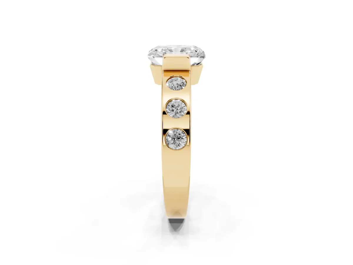 Radiant Cut Brilliant Channel-Set Diamond Ring with Bezel Prong Setting Yellow gold