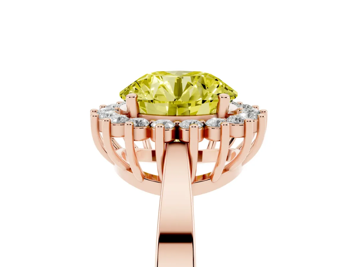 Fancy Yellow Round Cut Cut Diamond Halo Ring with Round Brilliant Halo and Solitaire Band Rose gold