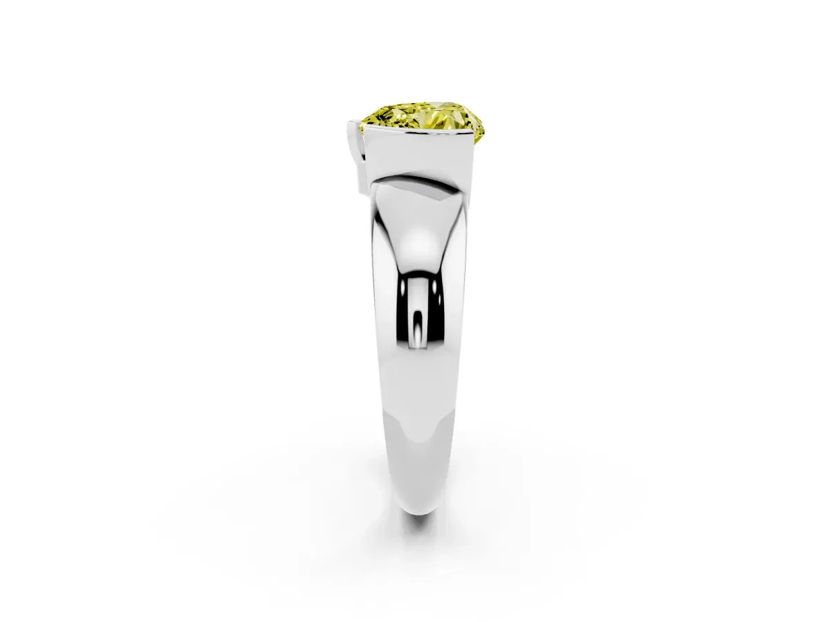 Fancy Yellow Heart Cut Solitaire Tension Set Diamond Ring with Wide Band White gold