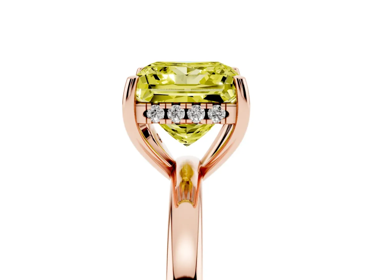 Fancy Yellow Princess Cut Solitaire Diamond Ring with Prong Setting and Plain Band Rose gold