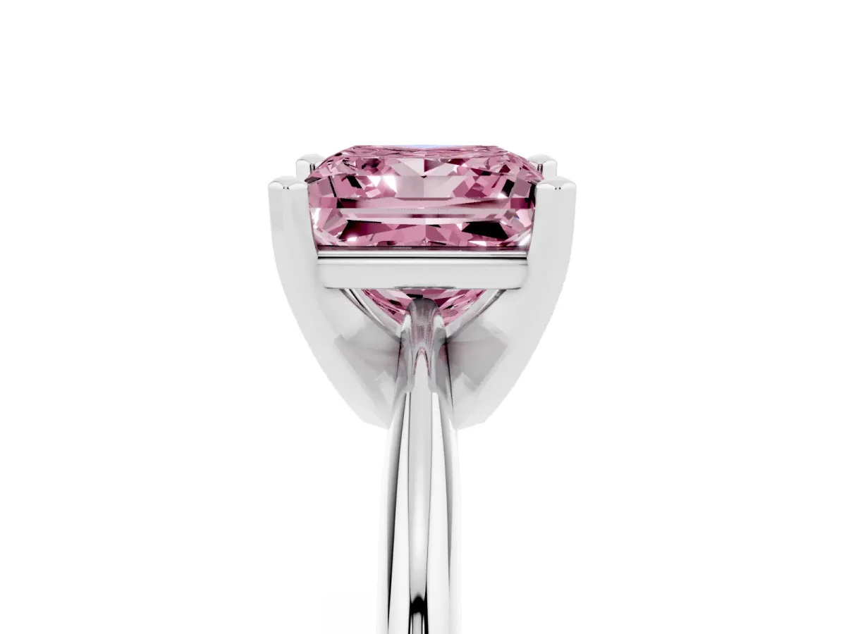 Fancy Pink Princess Cut Cut Solitaire Ring with Four-Prong Setting on a Classic Band Silver