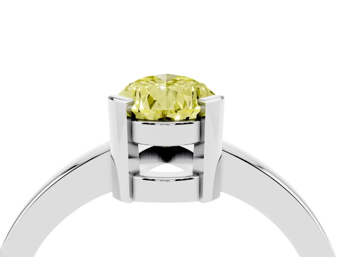 Fancy Yellow Pear Cut Cut Solitaire Ring with Four-Prong Setting and Classic Band Platinum