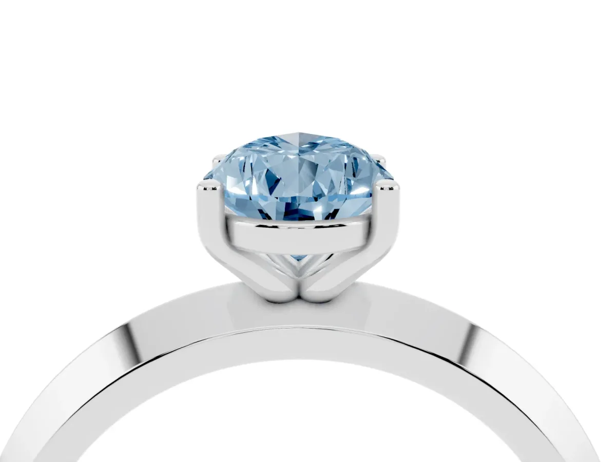 Fancy Blue Pear Cut Cut Solitaire Engagement Ring with Flat Band and Four-Prong Setting Platinum