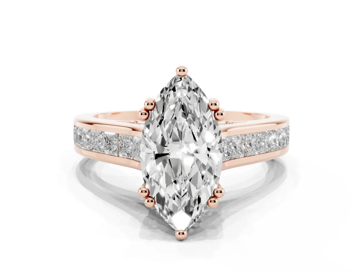 Marquise Cut Cut Channel Set Solitaire Engagement Ring with Prong Setting Rose gold