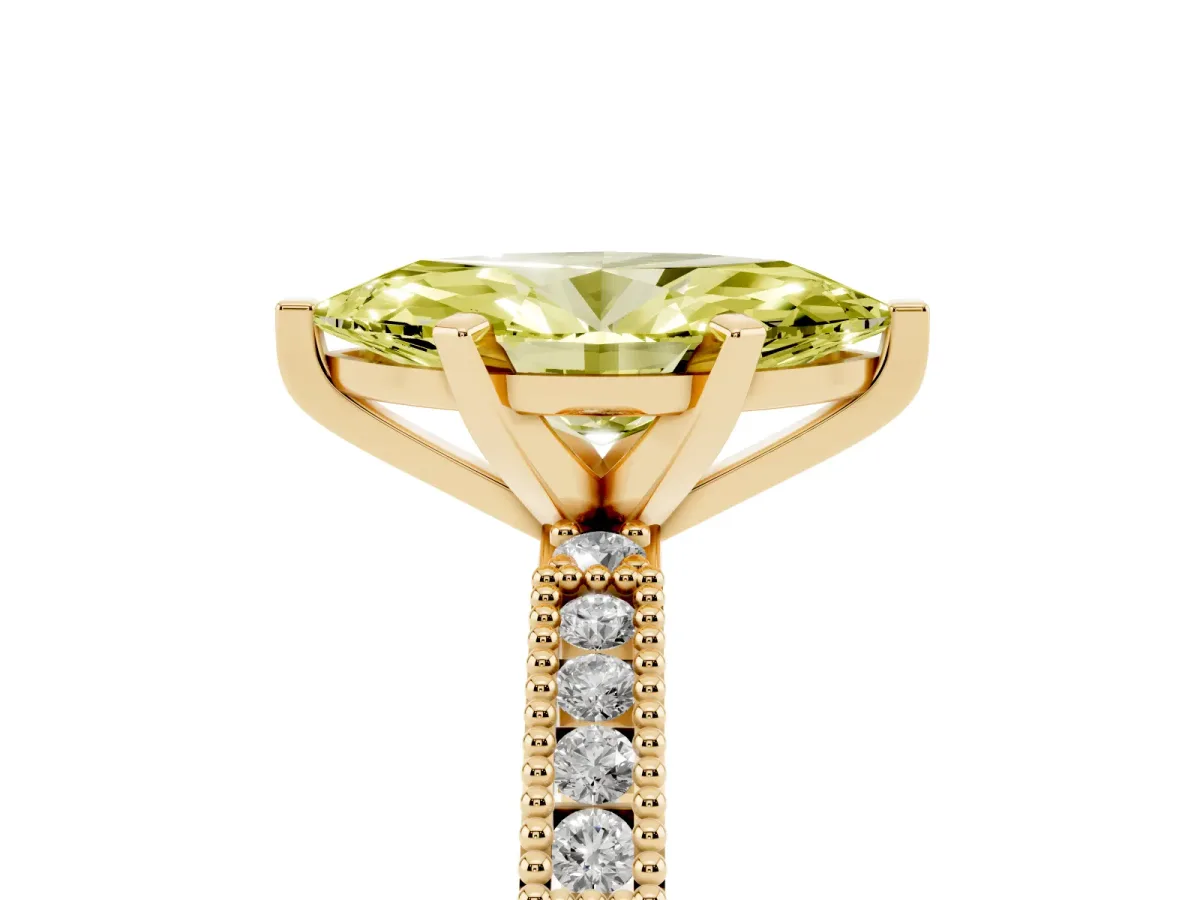 Fancy Yellow Marquise Cut Solitaire with Pavé Band and Four-Prong Setting Yellow gold