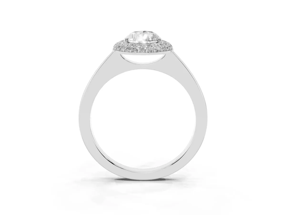 Pear Cut Halo Diamond Engagement Ring with Solitaire Band and Four-Prong Setting Silver