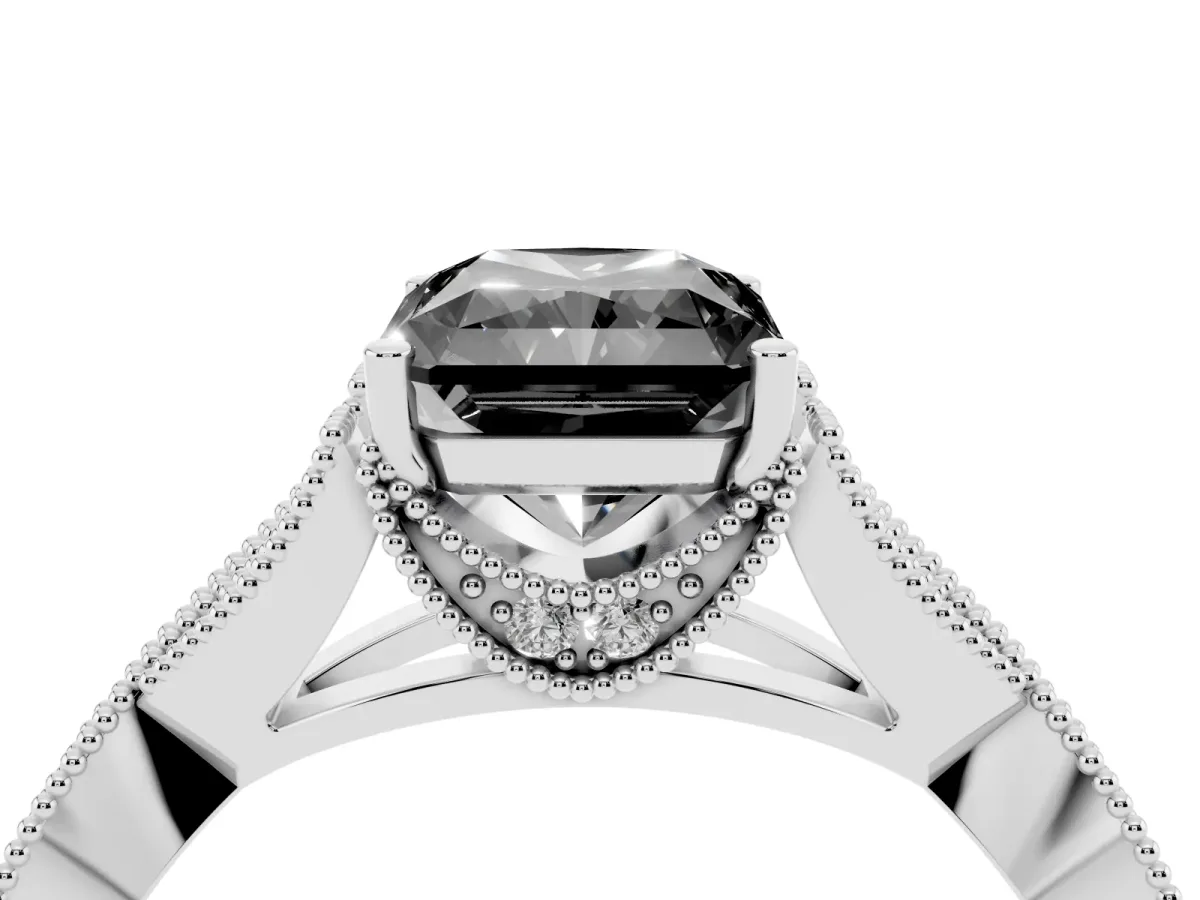 Fancy Black Radiant Cut Cut Diamond Twisted Band with Milgrain Pave Setting and Four-Prong Setting Silver